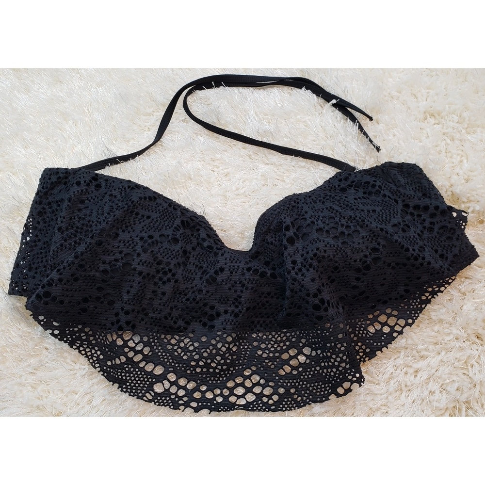 Mossimo | Flounce Bandeau Black Halter Bikini Top